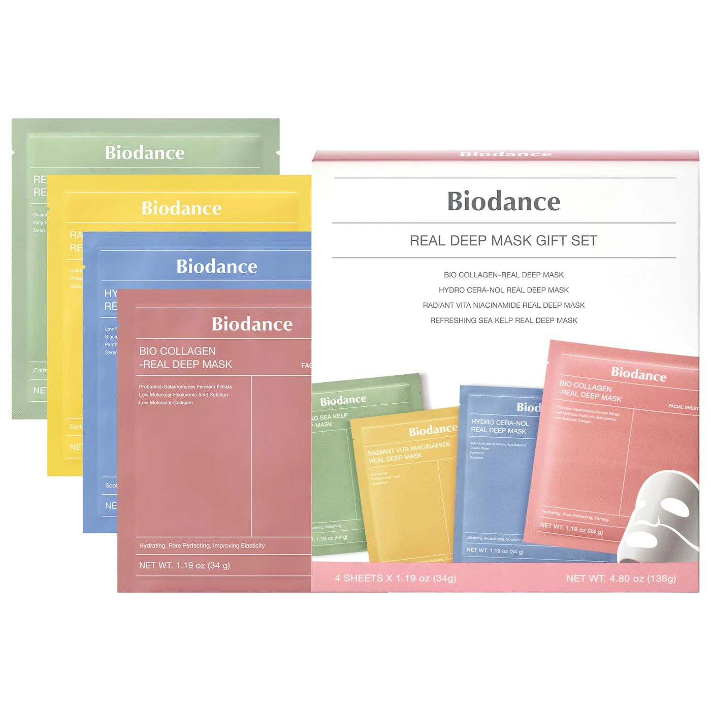 Biodance Real Deep Mask Gift Set - 4 Masks for Pore Care, Hydration, Calming and Dark Spot Treatment *Pre-Order*