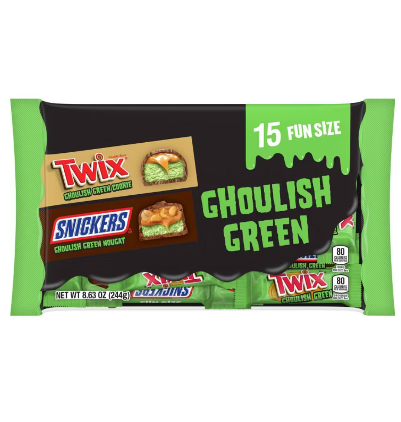 Twix and Snickers Halloween Fun Size Ghoulish Green Chocolate Variety Candy Mix *Pre-Order*